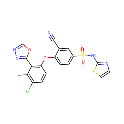 Cc1c(Cl)ccc(Oc2ccc(S(=O)(=O)Nc3nccs3)cc2C#N)c1-c1nnco1 ZINC000095582301