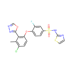 Cc1c(Cl)ccc(Oc2ccc(S(=O)(=O)Nc3nccs3)cc2F)c1-c1nnco1 ZINC000095584140