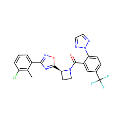 Cc1c(Cl)cccc1-c1noc([C@@H]2CCN2C(=O)c2cc(C(F)(F)F)ccc2-n2nccn2)n1 ZINC001772654264