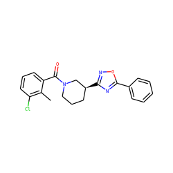 Cc1c(Cl)cccc1C(=O)N1CCC[C@H](c2noc(-c3ccccc3)n2)C1 ZINC000095592205