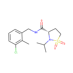 Cc1c(Cl)cccc1CNC(=O)[C@@H]1CCS(=O)(=O)N1C(C)C ZINC000043205870