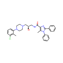 Cc1c(Cl)cccc1N1CCN(C[C@H](O)CNC(=O)c2nc(-c3ccccc3)n(-c3ccccc3)c2C)CC1 ZINC000072106405