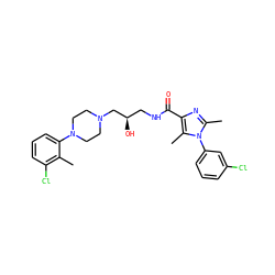 Cc1c(Cl)cccc1N1CCN(C[C@H](O)CNC(=O)c2nc(C)n(-c3cccc(Cl)c3)c2C)CC1 ZINC000072105893