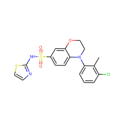 Cc1c(Cl)cccc1N1CCOc2cc(S(=O)(=O)Nc3nccs3)ccc21 ZINC000220245871