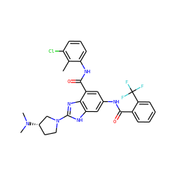 Cc1c(Cl)cccc1NC(=O)c1cc(NC(=O)c2ccccc2C(F)(F)F)cc2[nH]c(N3CC[C@H](N(C)C)C3)nc12 ZINC000205653590