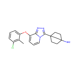 Cc1c(Cl)cccc1Oc1cccn2c(C34CCC(N)(CC3)CC4)nnc12 ZINC000072107353