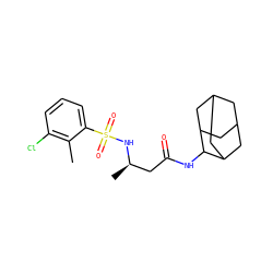 Cc1c(Cl)cccc1S(=O)(=O)N[C@H](C)CC(=O)NC1C2CC3CC(C2)CC1C3 ZINC000103269494