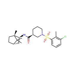 Cc1c(Cl)cccc1S(=O)(=O)N1CCC[C@H](C(=O)N[C@H]2C[C@@H]3CC[C@@]2(C)C3(C)C)C1 ZINC000169353900