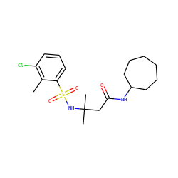 Cc1c(Cl)cccc1S(=O)(=O)NC(C)(C)CC(=O)NC1CCCCCC1 ZINC000103269451