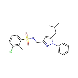 Cc1c(Cl)cccc1S(=O)(=O)NCc1cc(CC(C)C)n(-c2ccccc2)n1 ZINC001772632882