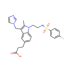 Cc1c(Cn2ccnc2)c2cc(CCC(=O)O)ccc2n1CCNS(=O)(=O)c1ccc(F)cc1 ZINC000013765888