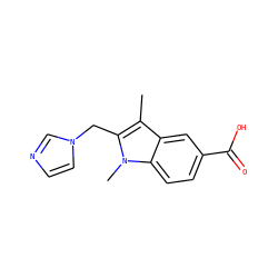 Cc1c(Cn2ccnc2)n(C)c2ccc(C(=O)O)cc12 ZINC000029400856