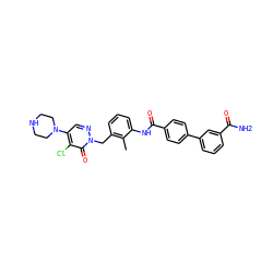 Cc1c(Cn2ncc(N3CCNCC3)c(Cl)c2=O)cccc1NC(=O)c1ccc(-c2cccc(C(N)=O)c2)cc1 ZINC000044418875