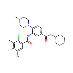 Cc1c(F)c(N)cc(C(=O)Nc2cc(C(=O)OC3CCCCC3)ccc2N2CCN(C)CC2)c1Cl ZINC001772650161