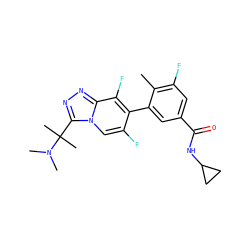 Cc1c(F)cc(C(=O)NC2CC2)cc1-c1c(F)cn2c(C(C)(C)N(C)C)nnc2c1F ZINC000084741662
