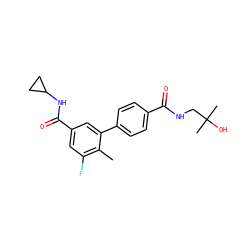 Cc1c(F)cc(C(=O)NC2CC2)cc1-c1ccc(C(=O)NCC(C)(C)O)cc1 ZINC000071282414
