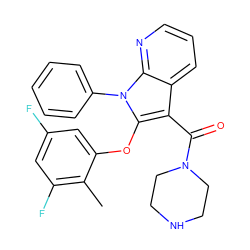 Cc1c(F)cc(F)cc1Oc1c(C(=O)N2CCNCC2)c2cccnc2n1-c1ccccc1 ZINC000072181160