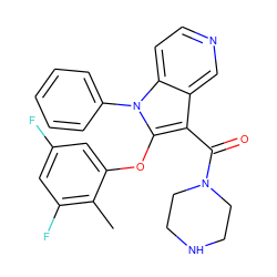 Cc1c(F)cc(F)cc1Oc1c(C(=O)N2CCNCC2)c2cnccc2n1-c1ccccc1 ZINC000072180183