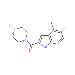 Cc1c(F)ccc2[nH]c(C(=O)N3CCN(C)CC3)cc12 ZINC000013678196