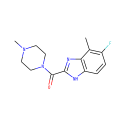 Cc1c(F)ccc2[nH]c(C(=O)N3CCN(C)CC3)nc12 ZINC000027109845