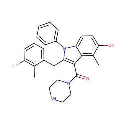 Cc1c(F)cccc1Cc1c(C(=O)N2CCNCC2)c2c(C)c(O)ccc2n1-c1ccccc1 ZINC000043206831