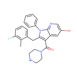 Cc1c(F)cccc1Cc1c(C(=O)N2CCNCC2)c2cc(O)cnc2n1-c1ccccc1 ZINC000043206828