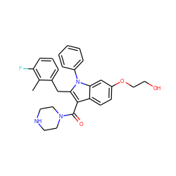 Cc1c(F)cccc1Cc1c(C(=O)N2CCNCC2)c2ccc(OCCO)cc2n1-c1ccccc1 ZINC000064528206