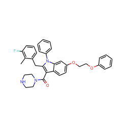 Cc1c(F)cccc1Cc1c(C(=O)N2CCNCC2)c2ccc(OCCOc3ccccc3)cc2n1-c1ccccc1 ZINC000064527641