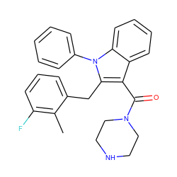 Cc1c(F)cccc1Cc1c(C(=O)N2CCNCC2)c2ccccc2n1-c1ccccc1 ZINC000064527990