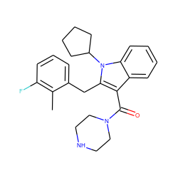 Cc1c(F)cccc1Cc1c(C(=O)N2CCNCC2)c2ccccc2n1C1CCCC1 ZINC000064511970