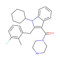 Cc1c(F)cccc1Cc1c(C(=O)N2CCNCC2)c2ccccc2n1C1CCCCC1 ZINC000064511967