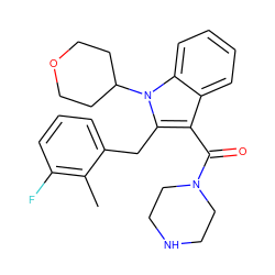 Cc1c(F)cccc1Cc1c(C(=O)N2CCNCC2)c2ccccc2n1C1CCOCC1 ZINC000064512892
