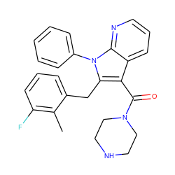 Cc1c(F)cccc1Cc1c(C(=O)N2CCNCC2)c2cccnc2n1-c1ccccc1 ZINC000072179929