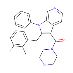 Cc1c(F)cccc1Cc1c(C(=O)N2CCNCC2)c2ccncc2n1-c1ccccc1 ZINC000072180333