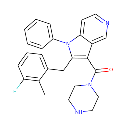 Cc1c(F)cccc1Cc1c(C(=O)N2CCNCC2)c2cnccc2n1-c1ccccc1 ZINC000072179966