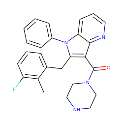 Cc1c(F)cccc1Cc1c(C(=O)N2CCNCC2)c2ncccc2n1-c1ccccc1 ZINC000072183864