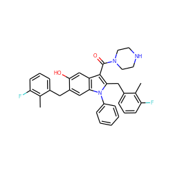 Cc1c(F)cccc1Cc1cc2c(cc1O)c(C(=O)N1CCNCC1)c(Cc1cccc(F)c1C)n2-c1ccccc1 ZINC000073200362