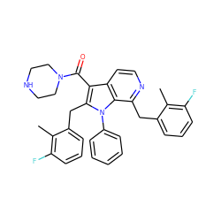 Cc1c(F)cccc1Cc1nccc2c(C(=O)N3CCNCC3)c(Cc3cccc(F)c3C)n(-c3ccccc3)c12 ZINC000043206829