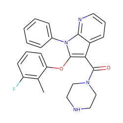Cc1c(F)cccc1Oc1c(C(=O)N2CCNCC2)c2cccnc2n1-c1ccccc1 ZINC000072181159