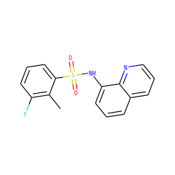 Cc1c(F)cccc1S(=O)(=O)Nc1cccc2cccnc12 ZINC000174666650