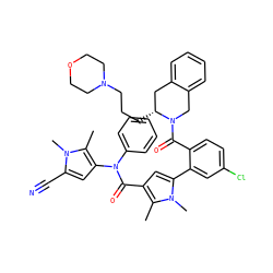 Cc1c(N(C(=O)c2cc(-c3cc(Cl)ccc3C(=O)N3Cc4ccccc4C[C@H]3CCCN3CCOCC3)n(C)c2C)c2ccccc2)cc(C#N)n1C ZINC000261114886