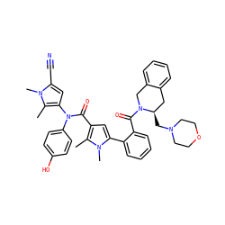 Cc1c(N(C(=O)c2cc(-c3ccccc3C(=O)N3Cc4ccccc4C[C@H]3CN3CCOCC3)n(C)c2C)c2ccc(O)cc2)cc(C#N)n1C ZINC000261142561