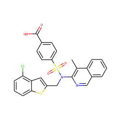 Cc1c(N(Cc2cc3c(Cl)cccc3s2)S(=O)(=O)c2ccc(C(=O)O)cc2)ncc2ccccc12 ZINC000261152272