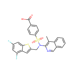 Cc1c(N(Cc2cc3c(F)cc(F)cc3s2)S(=O)(=O)c2ccc(C(=O)O)cc2)ncc2ccccc12 ZINC000261154867