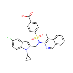Cc1c(N(Cc2cc3cc(Cl)ccc3n2C2CC2)S(=O)(=O)c2ccc(C(=O)O)cc2)ncc2ccccc12 ZINC000473228773