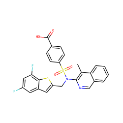 Cc1c(N(Cc2cc3cc(F)cc(F)c3s2)S(=O)(=O)c2ccc(C(=O)O)cc2)ncc2ccccc12 ZINC000261148793