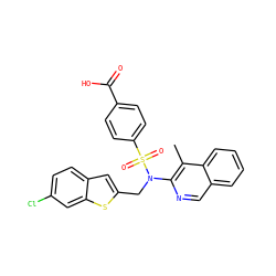 Cc1c(N(Cc2cc3ccc(Cl)cc3s2)S(=O)(=O)c2ccc(C(=O)O)cc2)ncc2ccccc12 ZINC000261093704