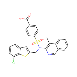 Cc1c(N(Cc2cc3cccc(Cl)c3s2)S(=O)(=O)c2ccc(C(=O)O)cc2)ncc2ccccc12 ZINC000261182481