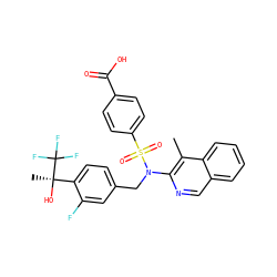 Cc1c(N(Cc2ccc([C@@](C)(O)C(F)(F)F)c(F)c2)S(=O)(=O)c2ccc(C(=O)O)cc2)ncc2ccccc12 ZINC000261102782