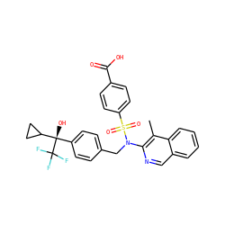 Cc1c(N(Cc2ccc([C@@](O)(C3CC3)C(F)(F)F)cc2)S(=O)(=O)c2ccc(C(=O)O)cc2)ncc2ccccc12 ZINC000261187990